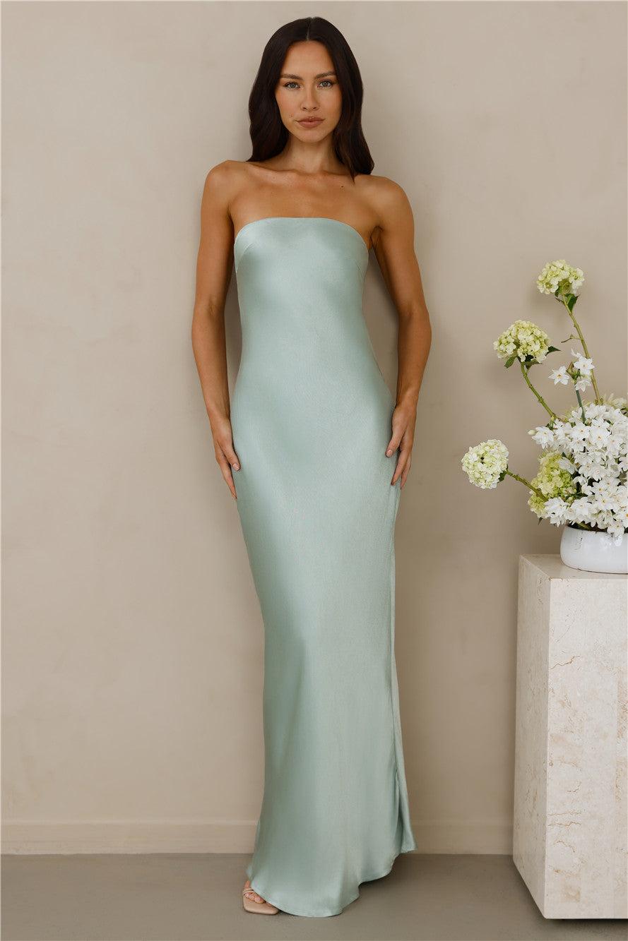 The Felicity Strapless Satin Maxi Dress Sage Product Image