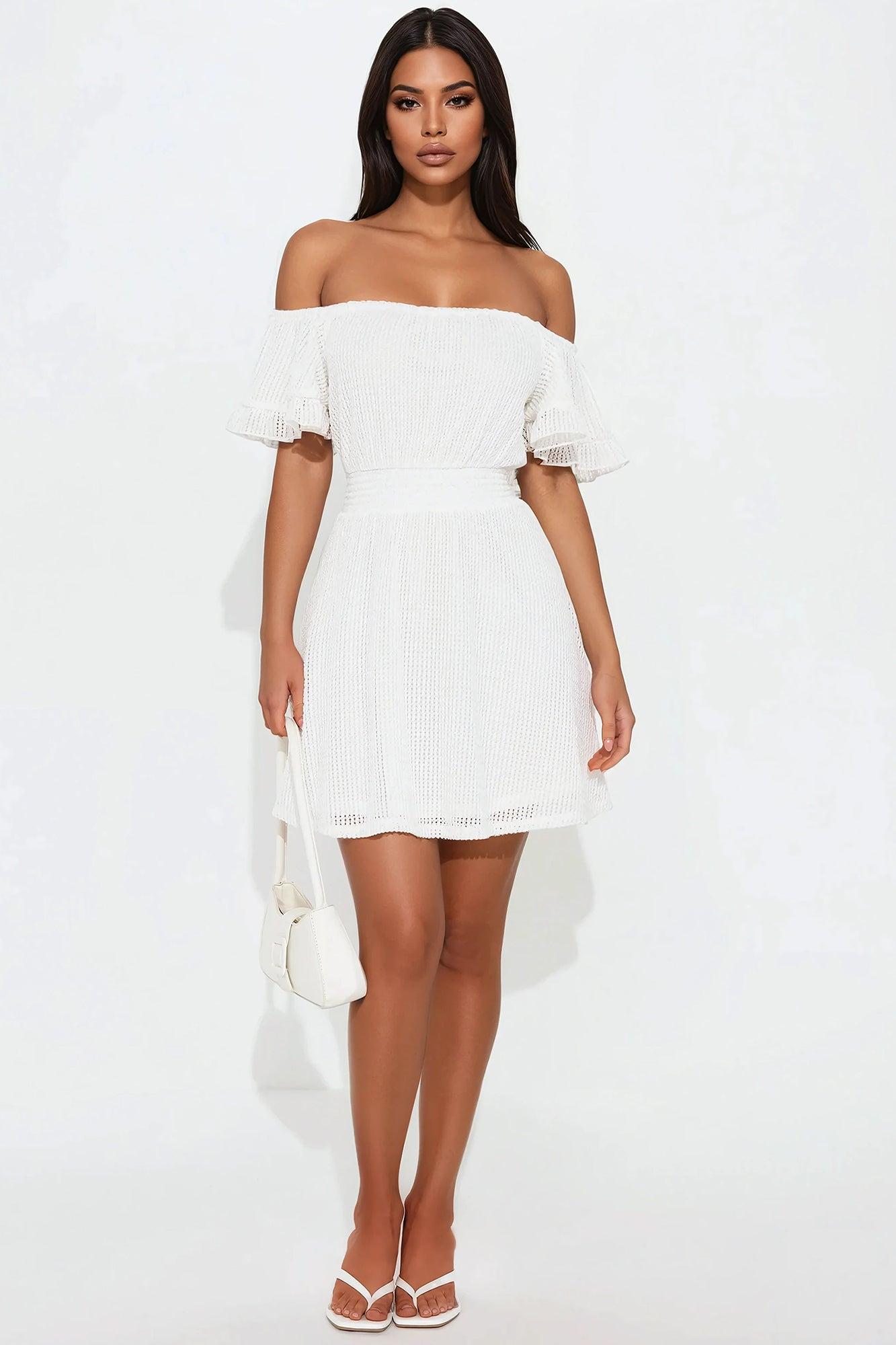 Brenda Off Shoulder Mini Dress - White Product Image