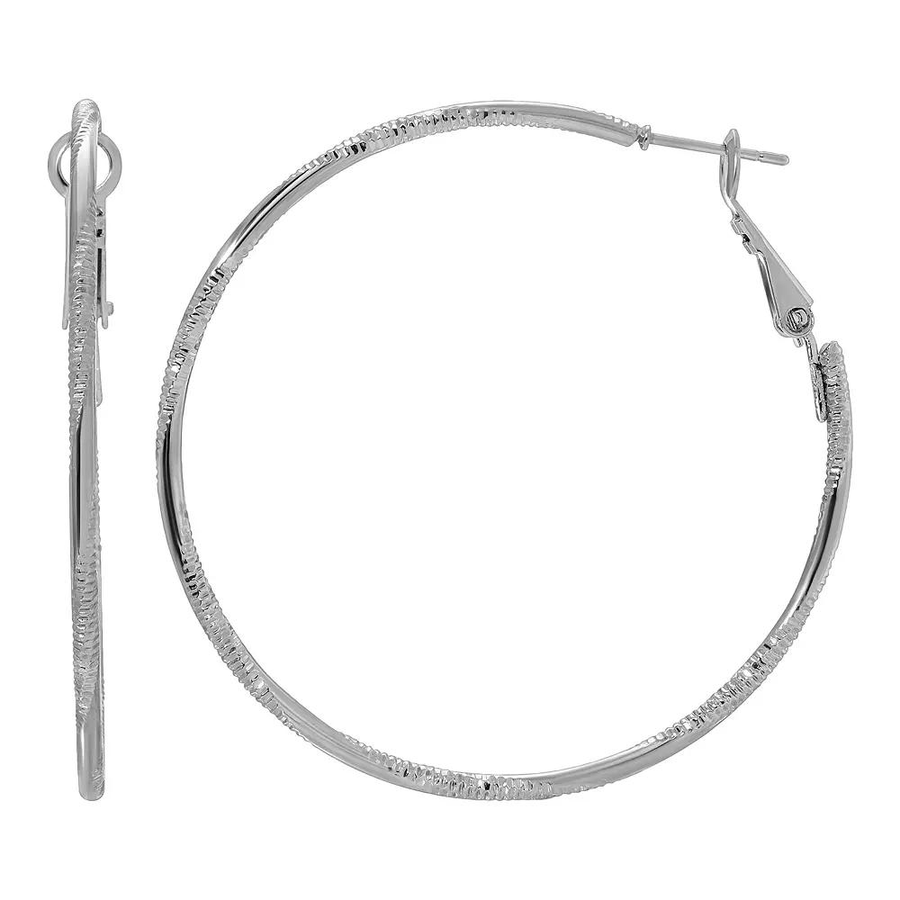 1928 Thin Textured Hoop Earrings, Womens, Gray Product Image