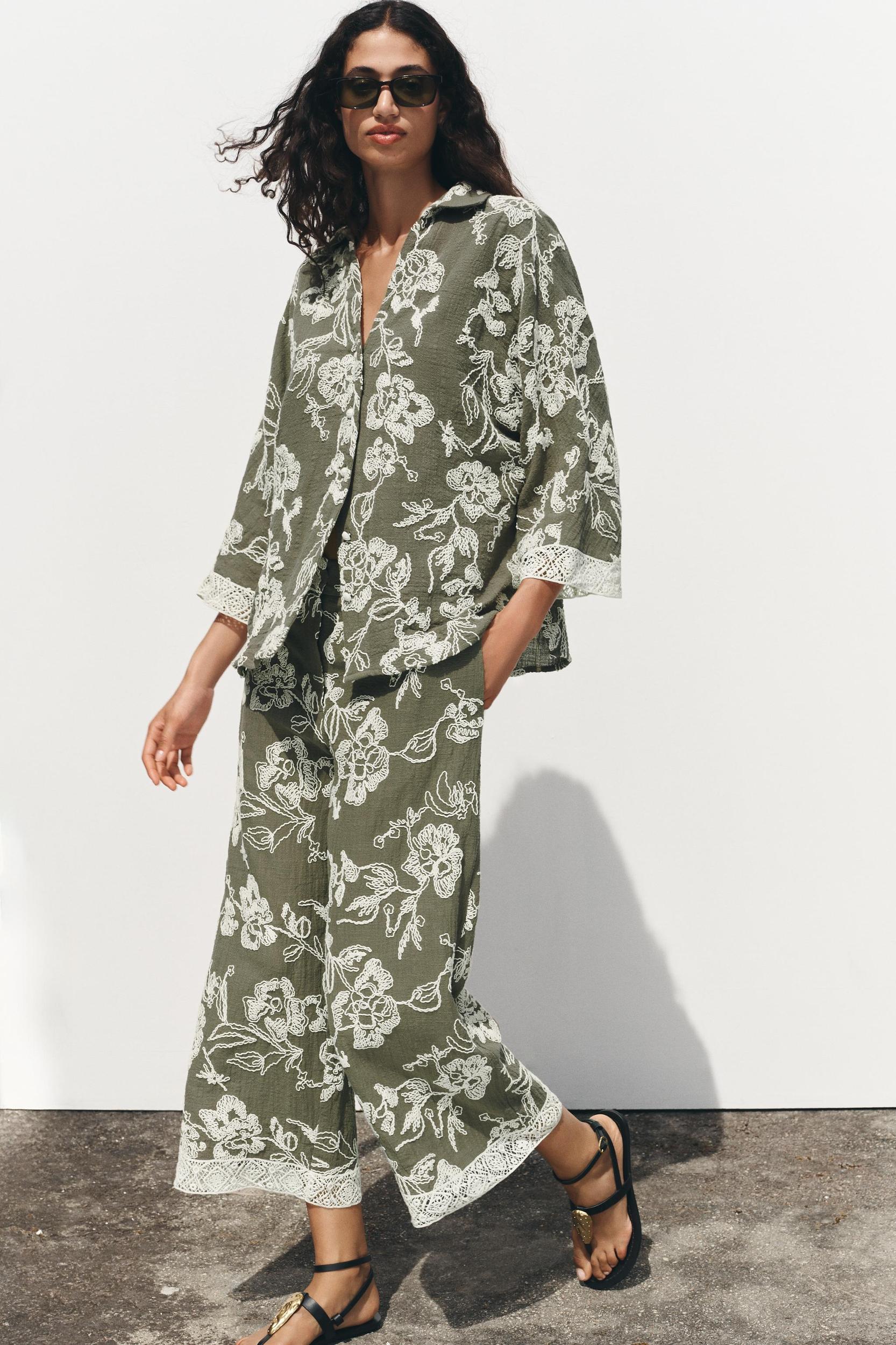 GUIPURE HEM EMBROIDERED PANTS Product Image