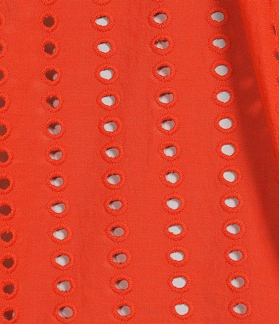 Gibson & Latimer Eyelet Woven Tie Split V-Neck 3/4 Bubble Sleeve Coordinating Blouse Product Image