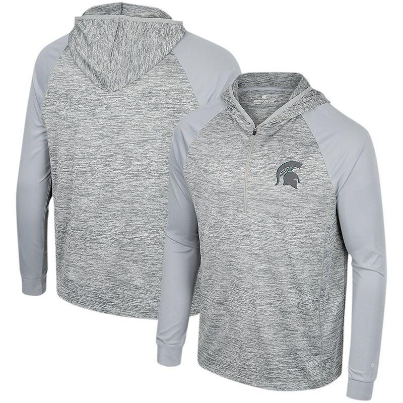 Men's Colosseum Gray Michigan State Spartans Cybernetic Raglan Quarter-Zip Hooded Top,  Product Image