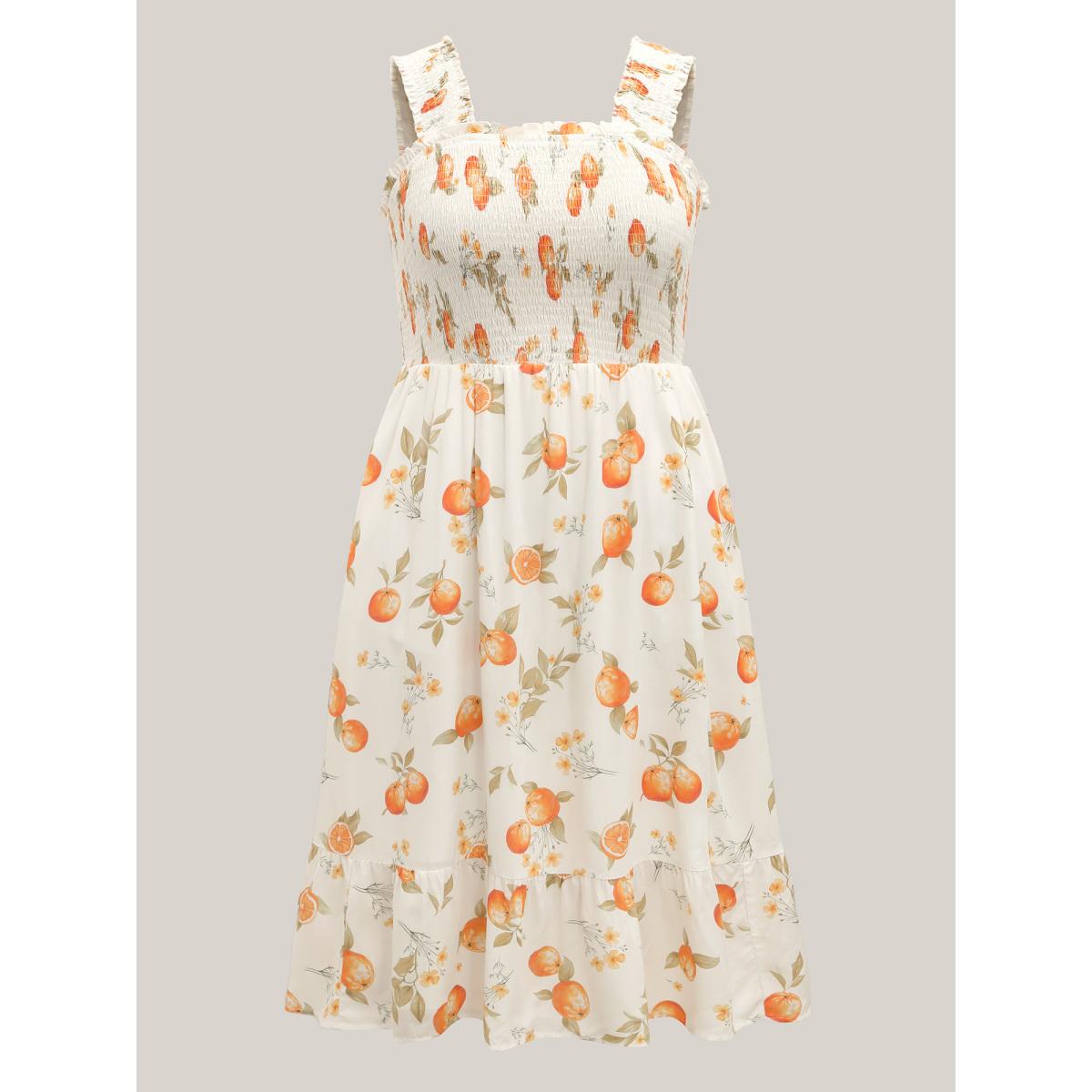 Plus Size Citrus Print Shirred Pockets Midi Dress Originalwhite Women Timeless Non Sleeveless Curvy BloomChic 12/L Product Image