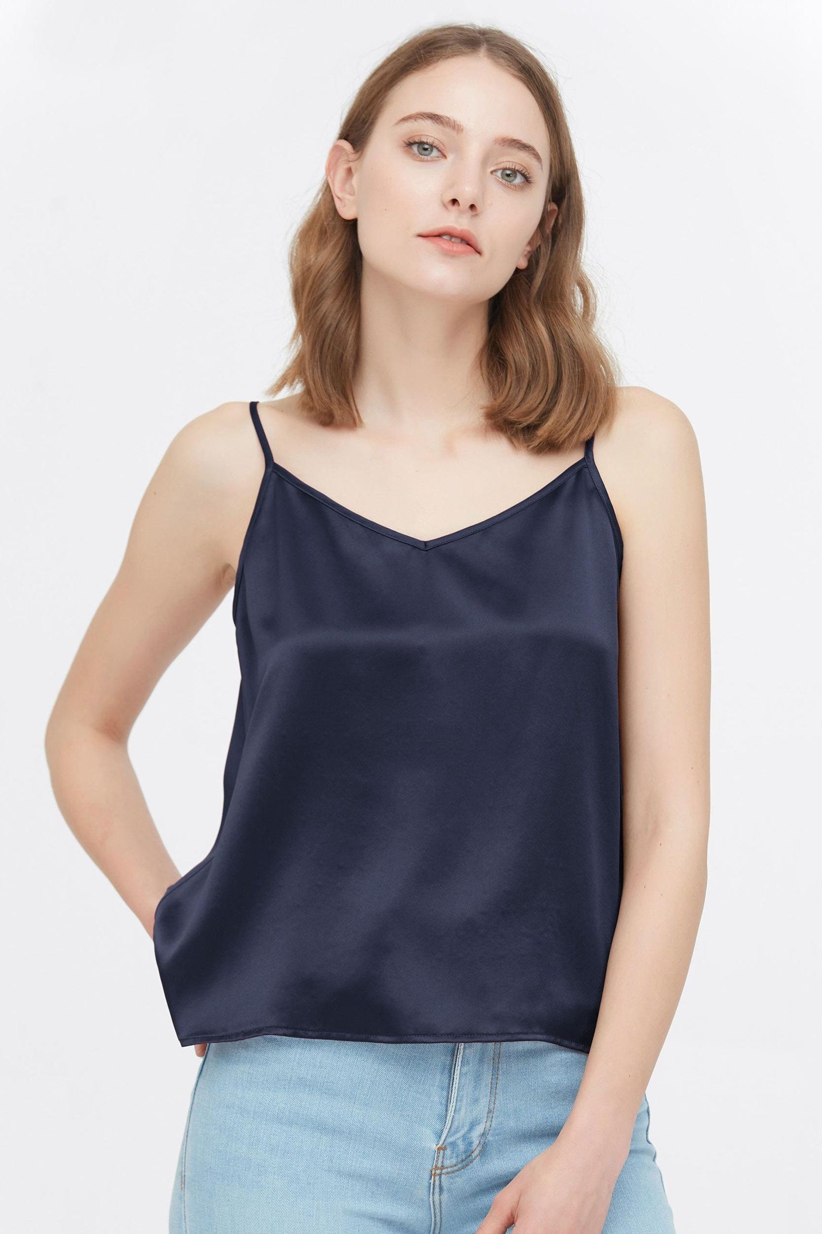  V Neck Front and Back Silk Camisole Product Image