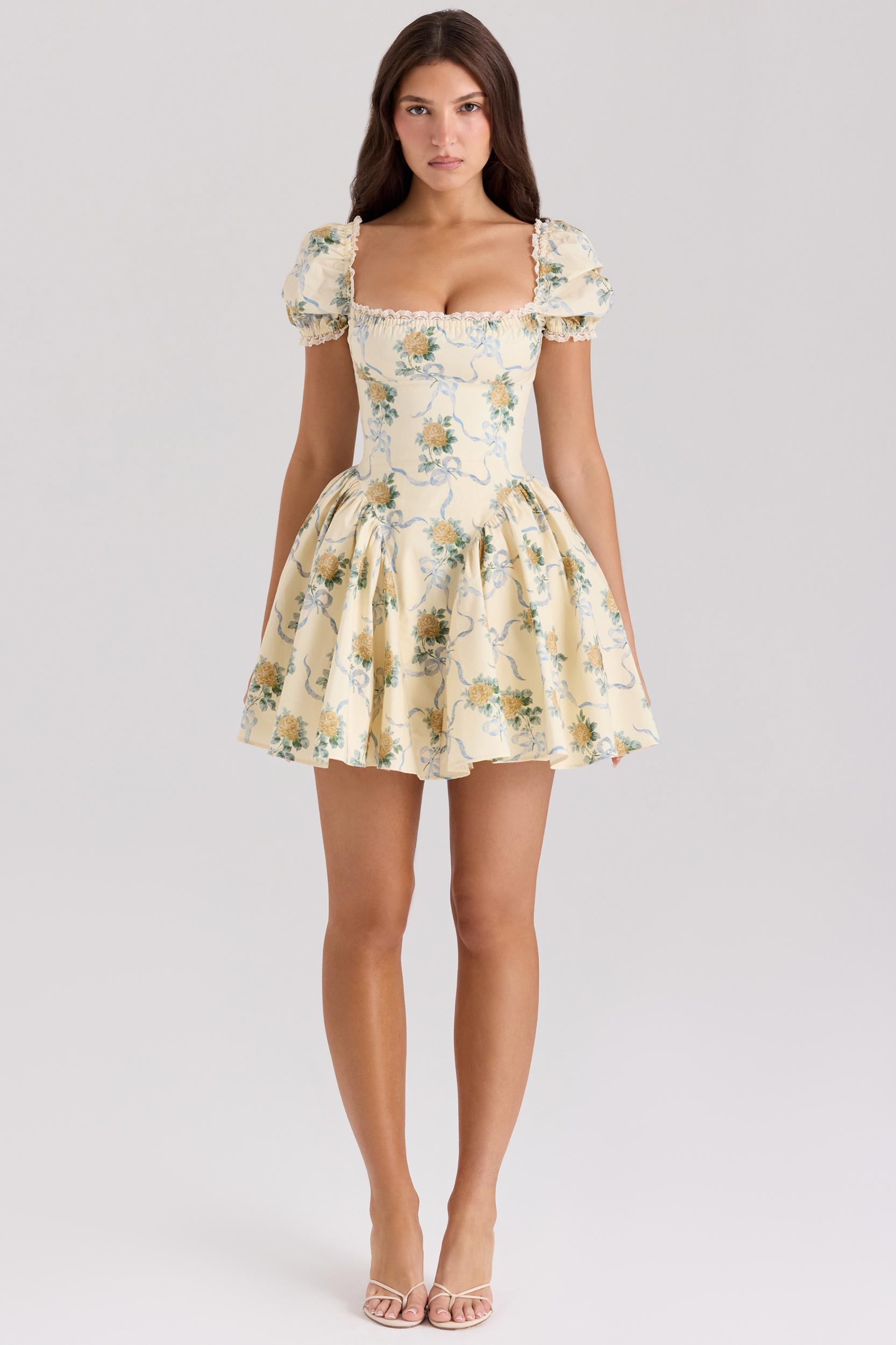 Rosie  lemon rose print cotton mini dress Product Image
