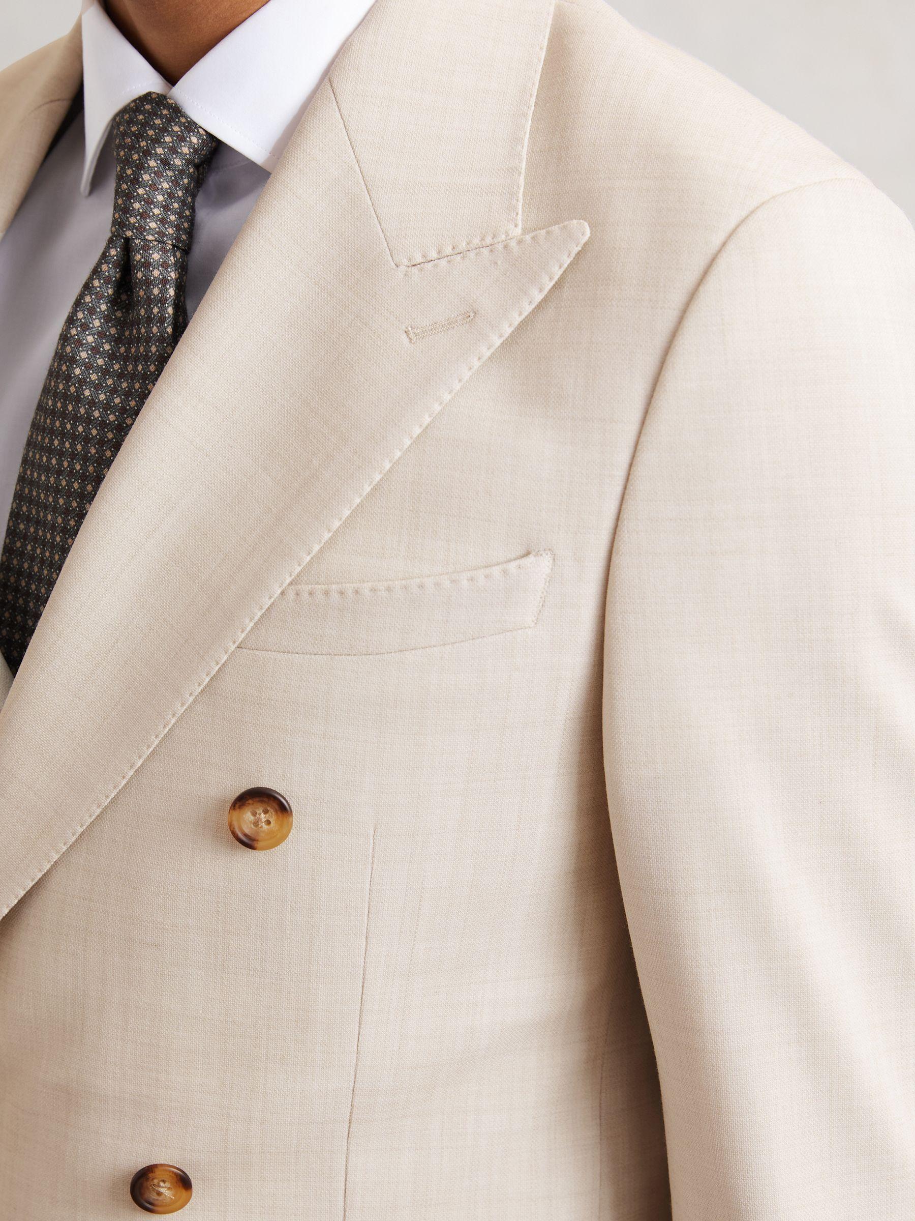 Double-Breasted Textured Suit Blazer Slim-Fit With Wool in Stone Product Image