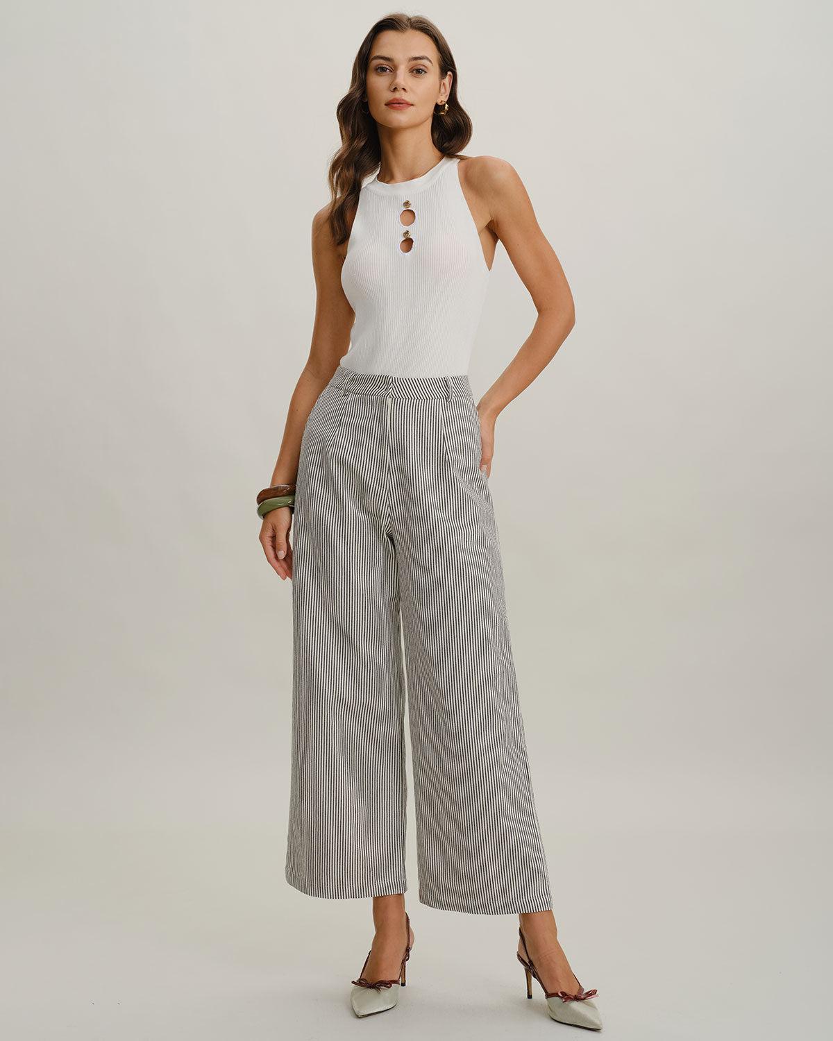 White Mock Neck Cut Out Knit Tee Product Image