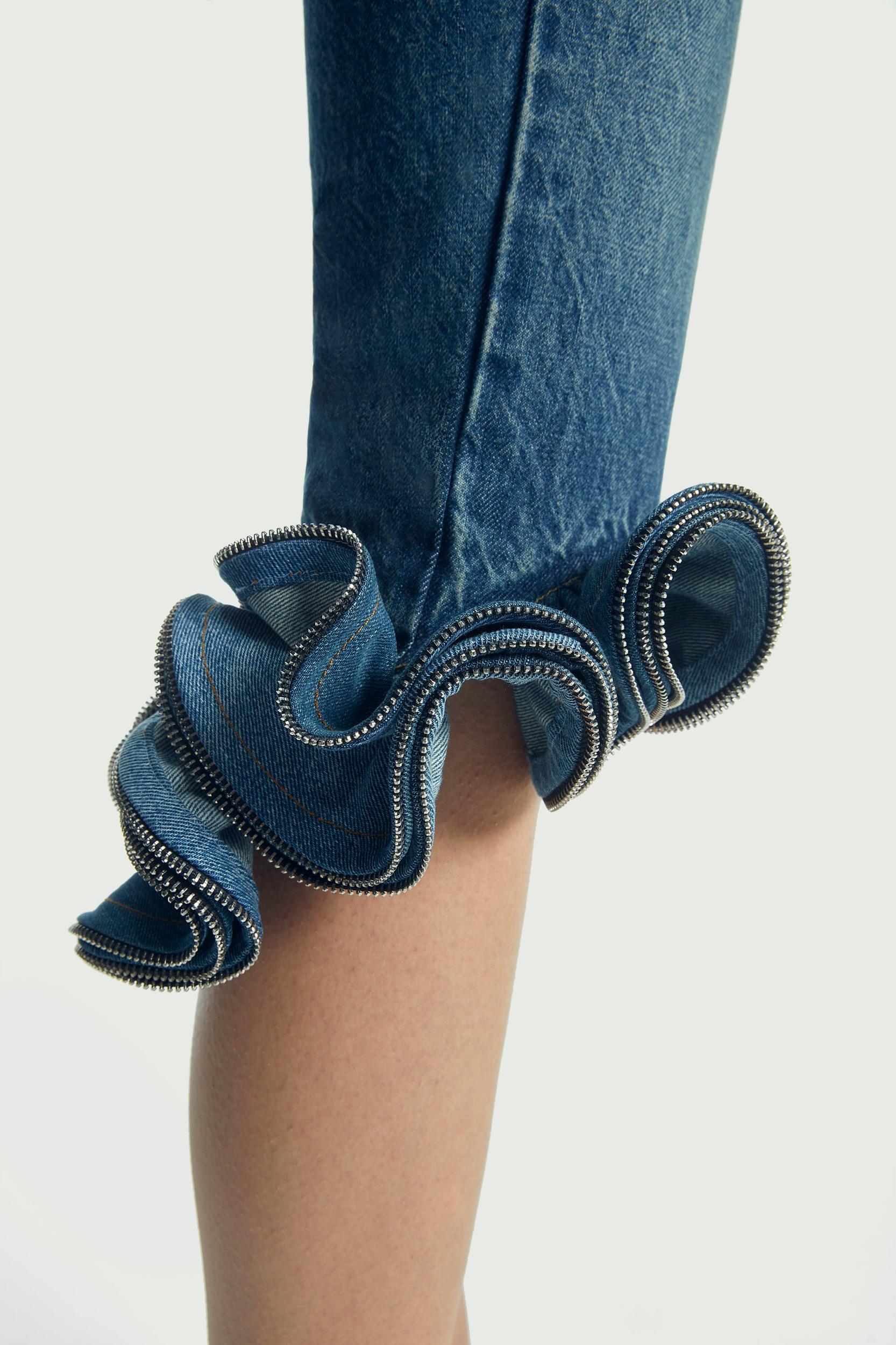 Cropped Ruffle Denim Pants Product Image