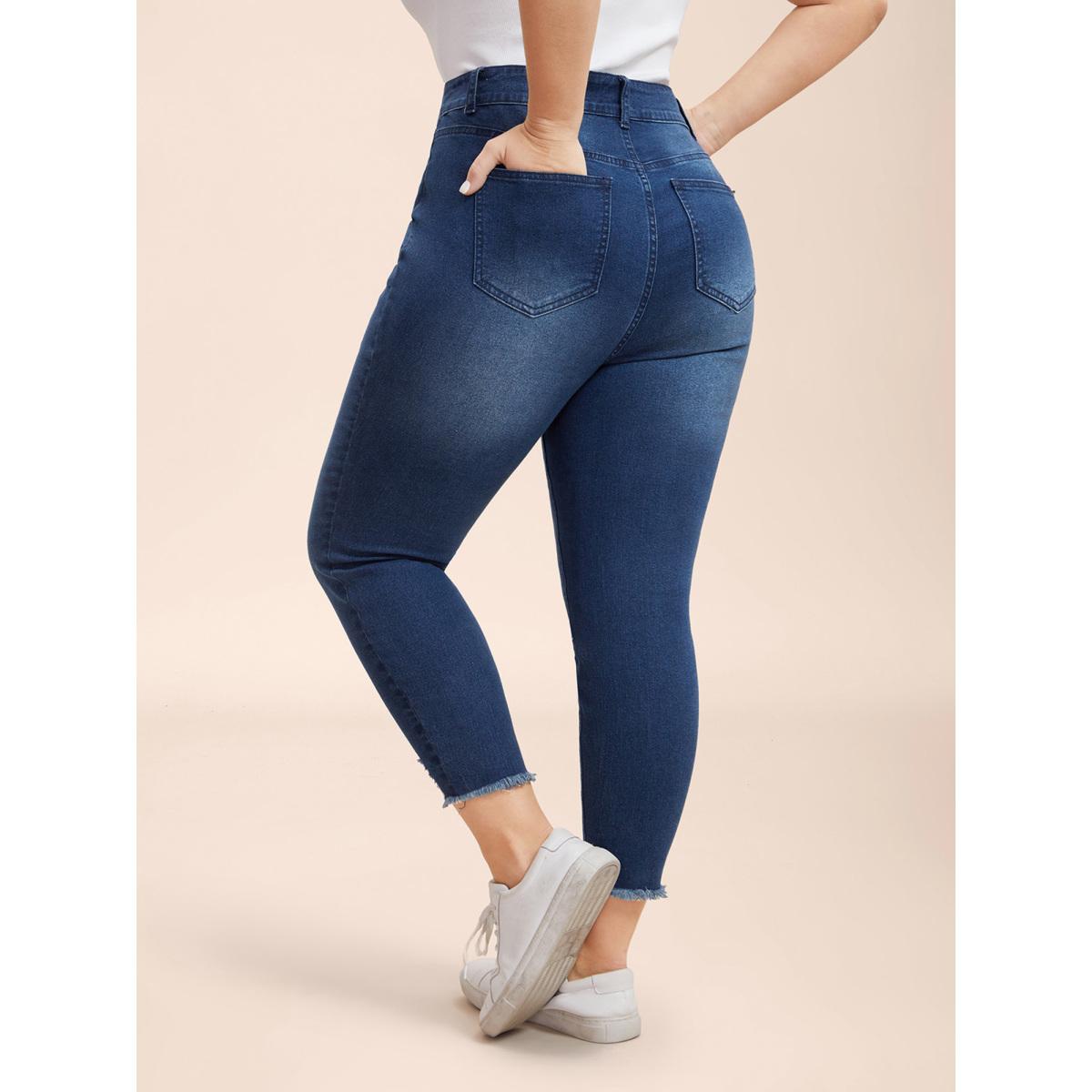 Plus Size Mid-Rise Whiskered Slim-Fit Jeans Women Bluevintage Leisure High stretch Slanted pocket Jeans BloomChic 24/3X Product Image