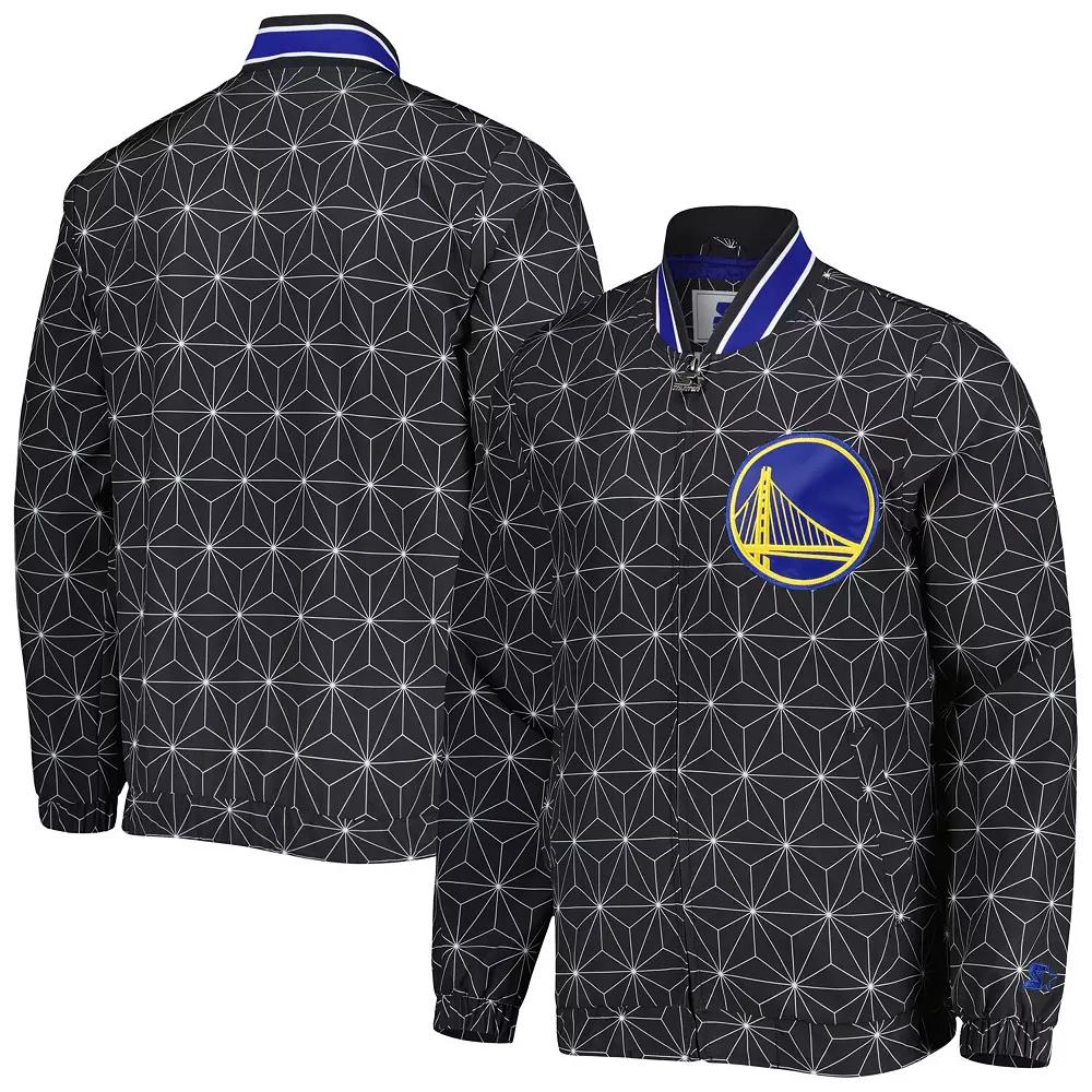 Men's Starter Black Golden State Warriors In-Field Play Fashion Satin Full-Zip Varsity Jacket, Size: XL Product Image