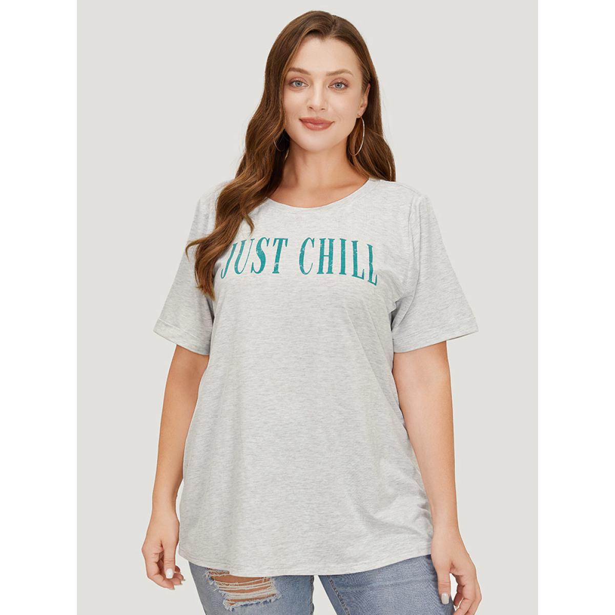 Plus Size Letter Print Short Sleeve Heather T-shirt LightGray Women Casual Heather Graphic Dailywear T-shirts BloomChic 22-24/3X Product Image