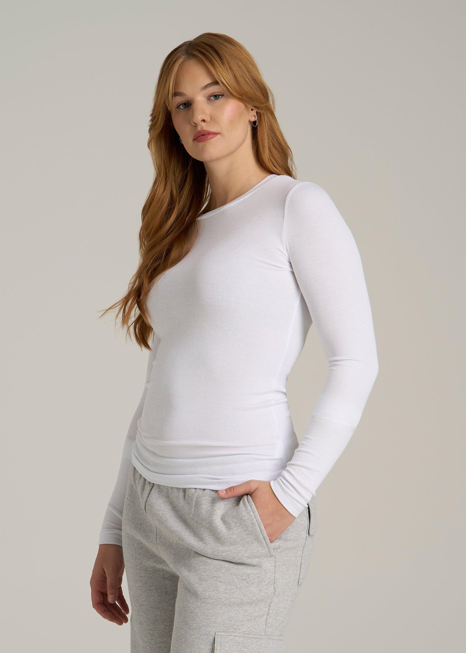 FITTED Ribbed Long Sleeve Tee for Tall Women in White Female Product Image