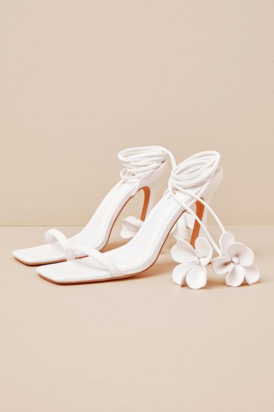 Esidore White Lace-Up High Heel Sandals Product Image
