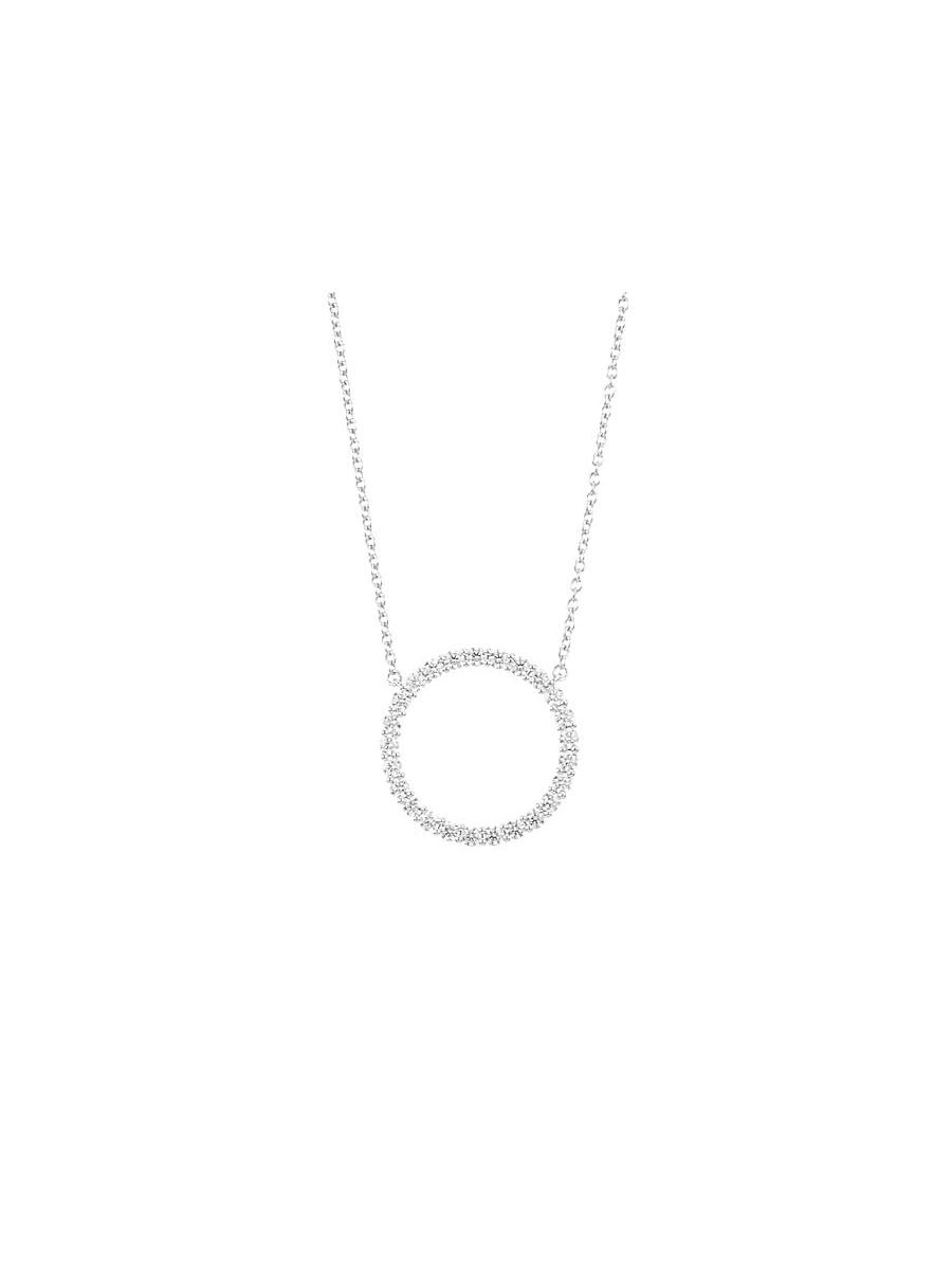 Womens 18K White Gold & Diamond Large Circle Pendant Necklace Product Image