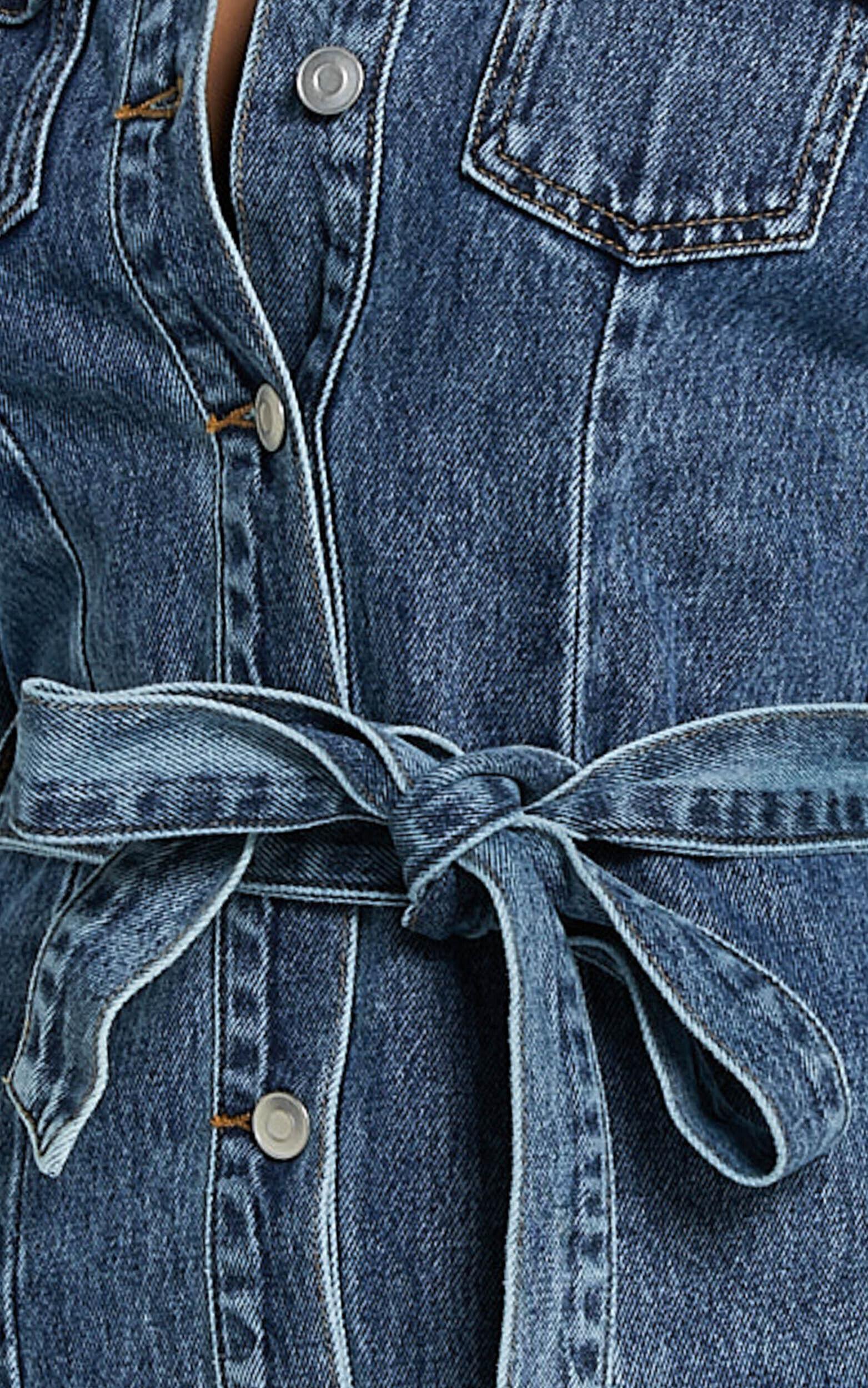 Enriquetta Mini Dress - Cotton Denim Long Sleeve Button Up Dress in Blue Product Image