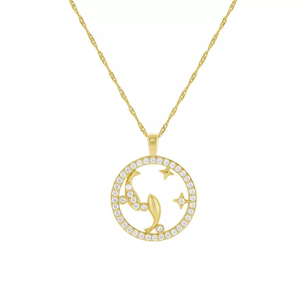 PRIMROSE 18k Gold Plated Cubic Zirconia Zodiac Coin Pendant Necklace, Women's, Size: 18", Pisces Product Image