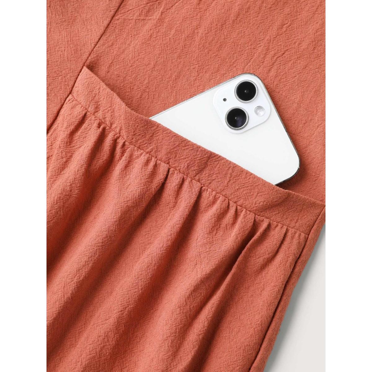 Plus Size Pure Cotton Pleated Pockets Midi Dress Rust Women Leisure Square Neck Sleeveless Curvy BloomChic 28/5X Product Image