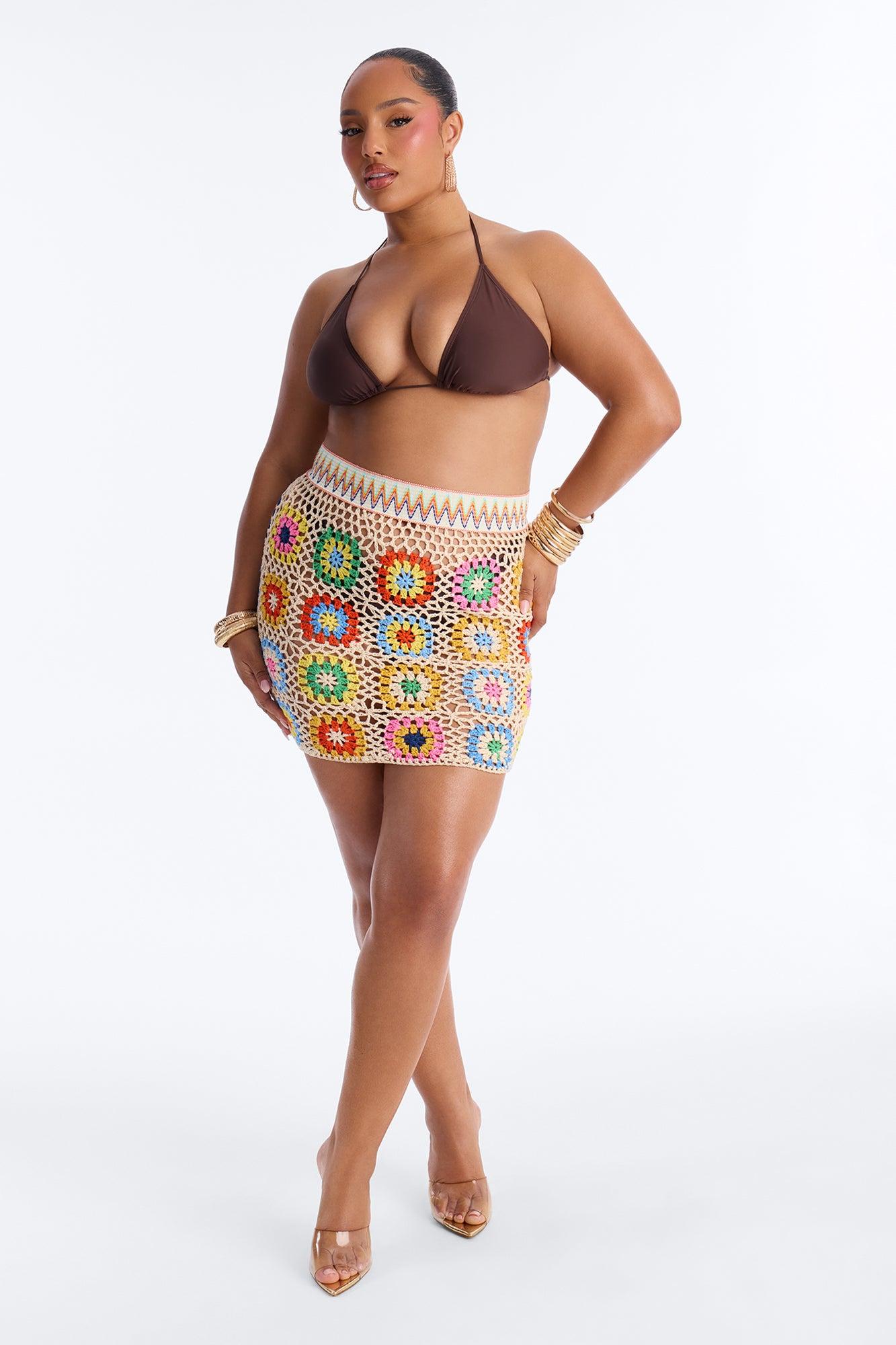Sienna Patchwork Crochet Swim Cover Up Mini Skirt - Multi Color Female Product Image