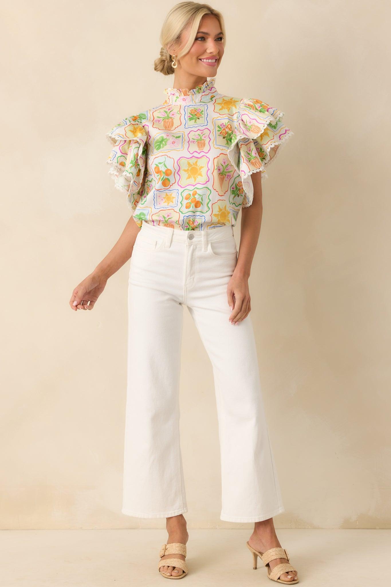 Into The Clouds White Cropped Wide Leg Jeans Product Image