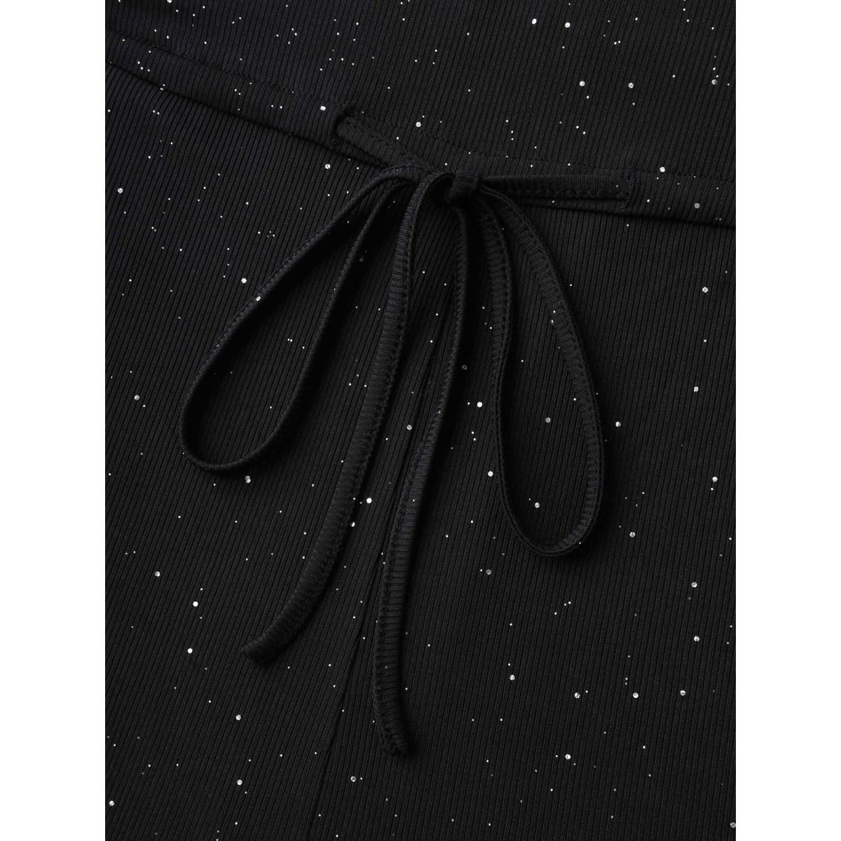 Plus Size Black Sequins Waist-Tie Wide-Leg Jumpsuit Women Sleeveless V-neck Everyday-Casual Loose Jumpsuits BloomChic 18-20/2X Product Image