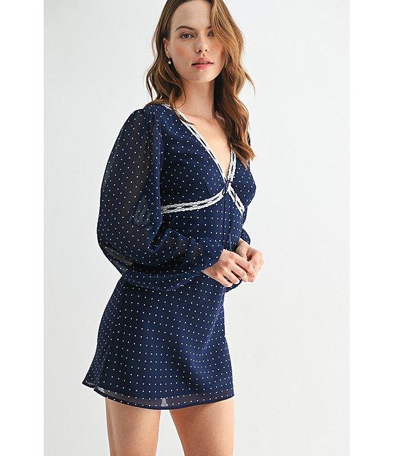 All in Favor Polka Dot Long Sleeve Mini Dress Product Image