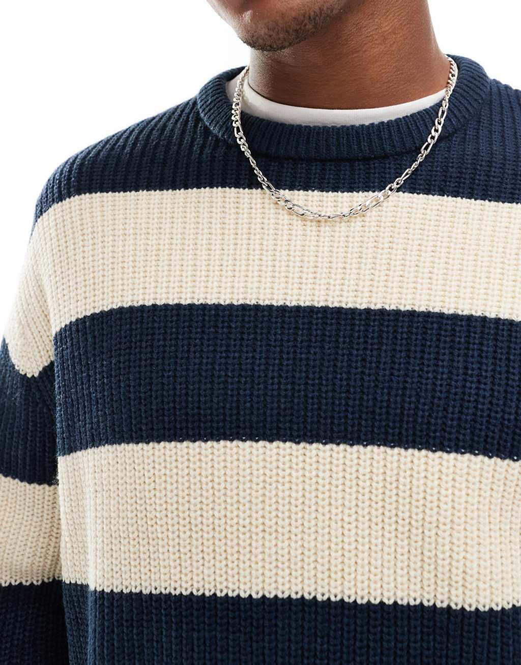 ASOS DESIGN oversized knit sweater in navy stripe Product Image