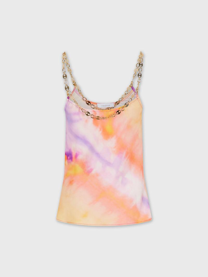 ORANGE TIE-DYE TOP IN PRINTED SATIN Product Image
