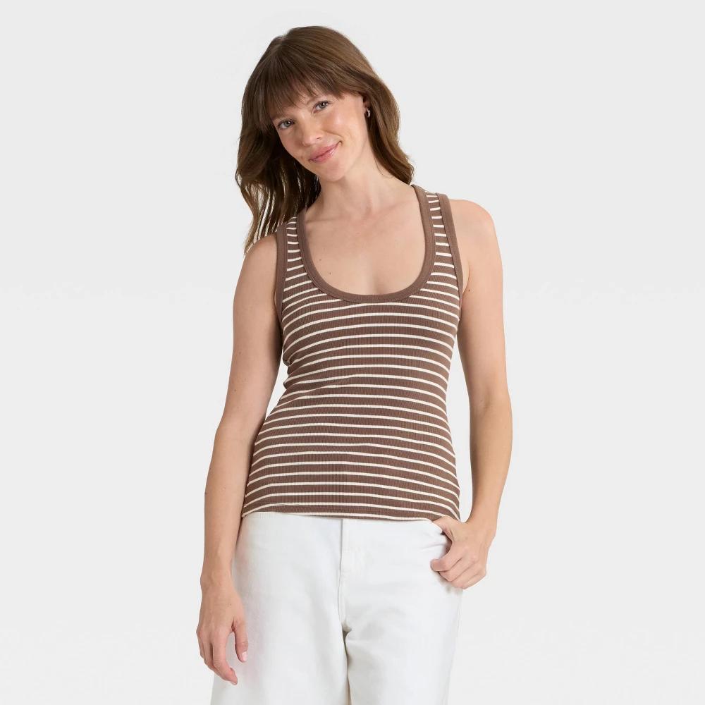 Women's Slim Fit Tank Top - Universal Thread™ Brown Striped S Product Image