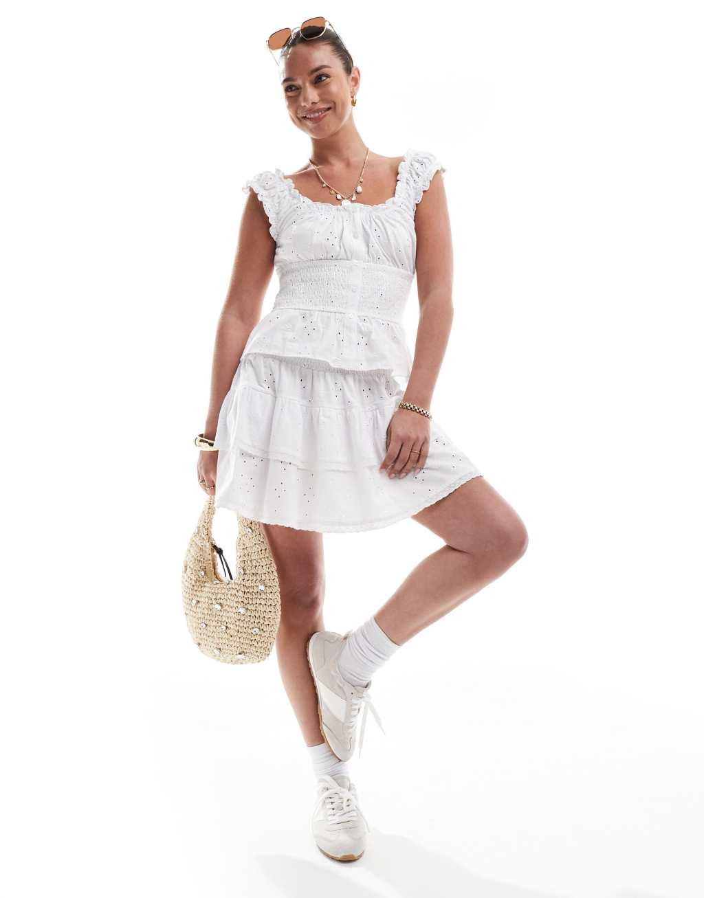 ASOS DESIGN broderie button-up milkmaid top in white Product Image