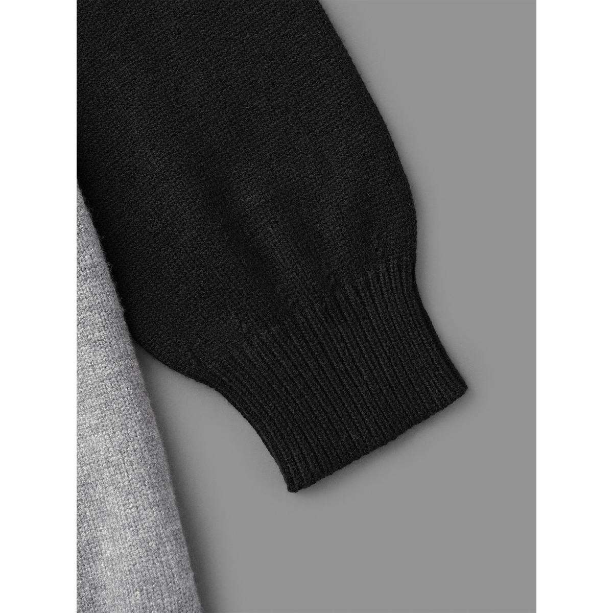 Plus Size Cat Contrast Drop Shoulder Pullover Black Women Playful Loose Long Sleeve Round Neck Casual Pullovers BloomChic 12/L Product Image