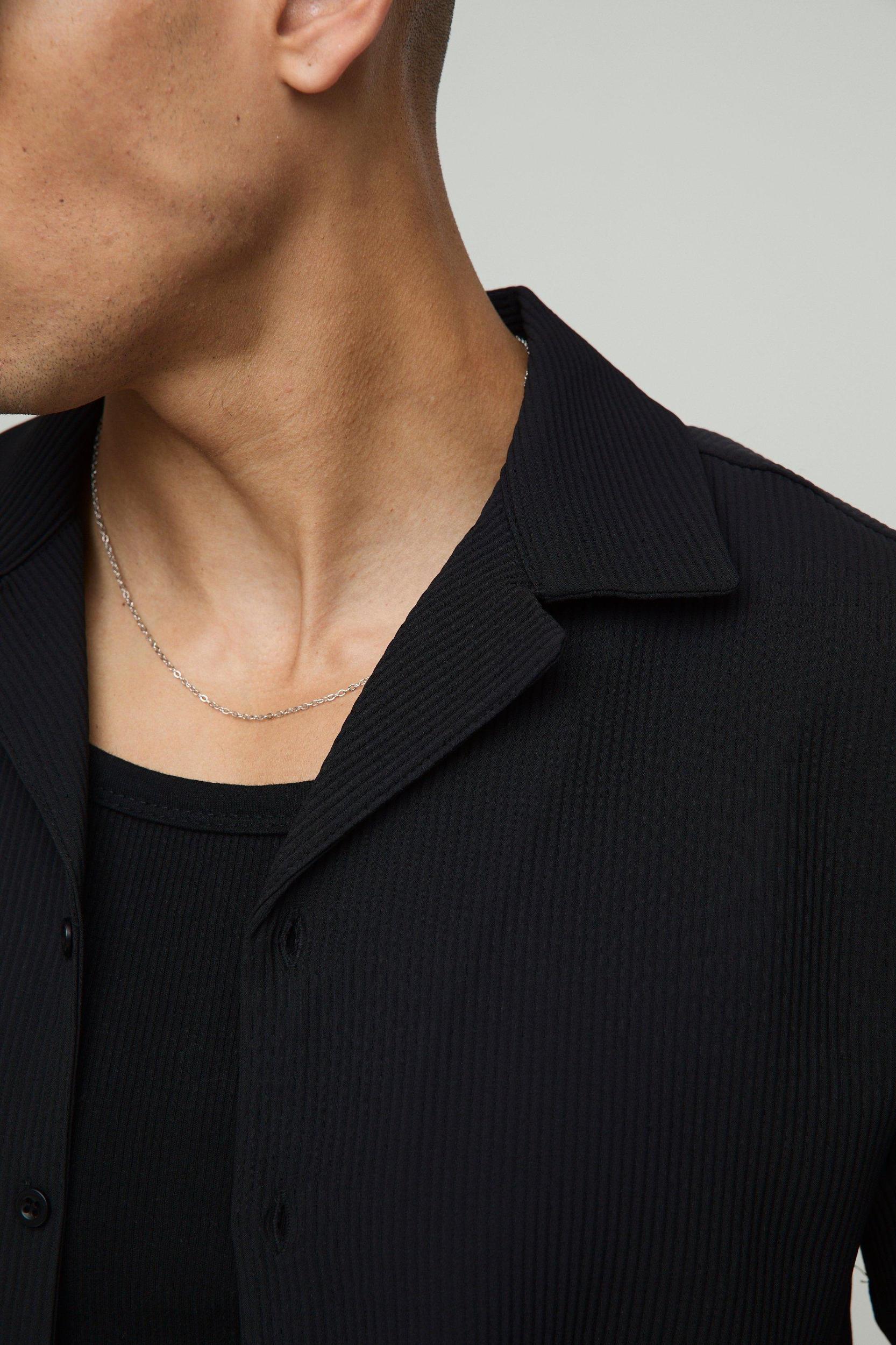 Slim Fit Revere Pleated Shirt | boohooMAN USA Product Image