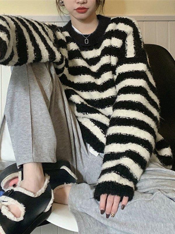 Oversized Striped Pullover Sweater Product Image