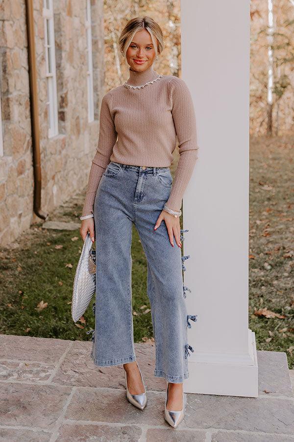 Glam Feeling Rhinestone Embellished Knit Top in Taupe Product Image