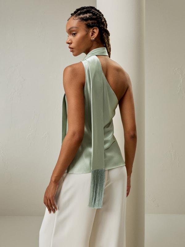 One-shoulder Top With Tassel Scarf Product Image