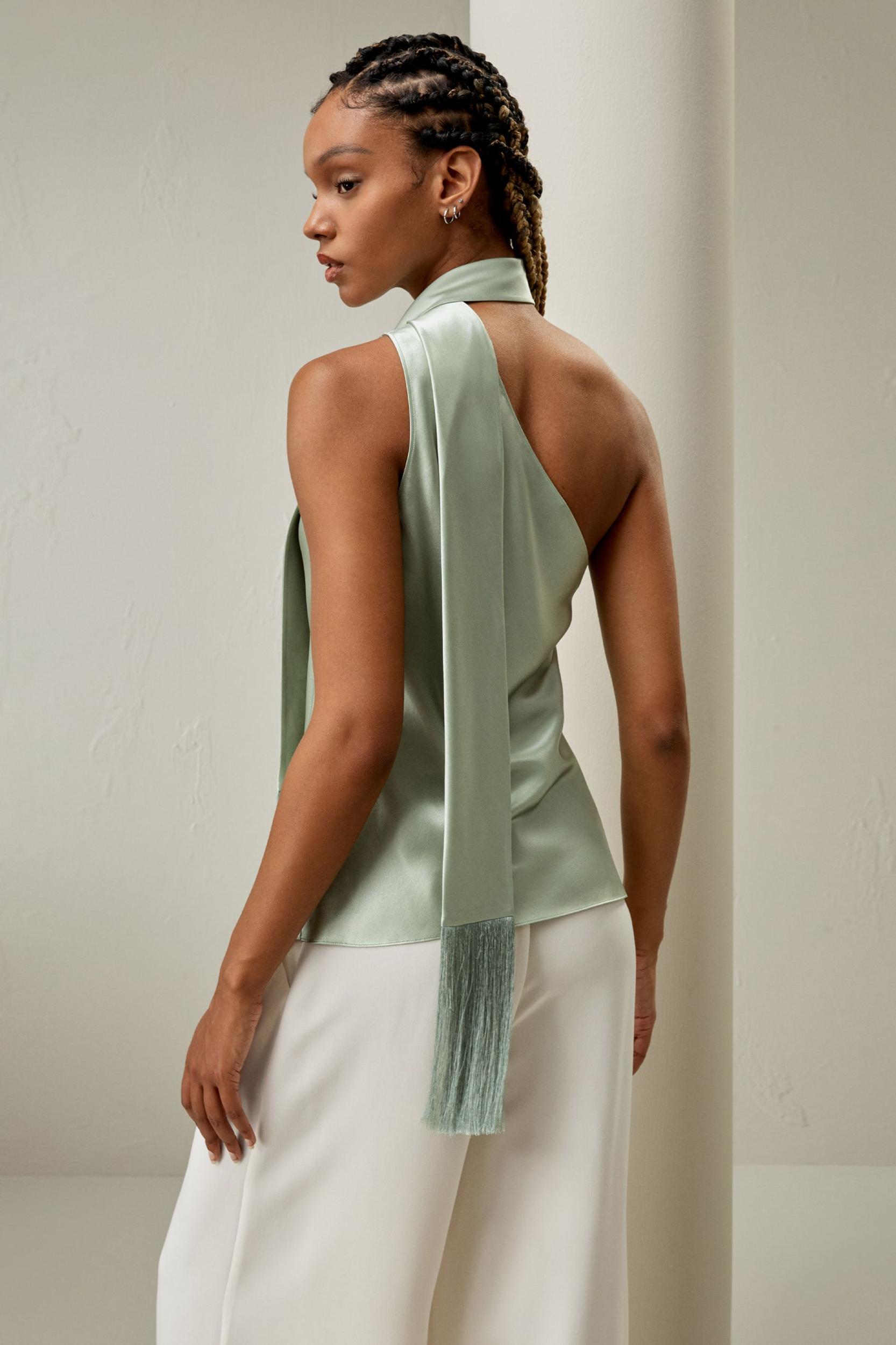 One-shoulder Top With Tassel Scarf Product Image