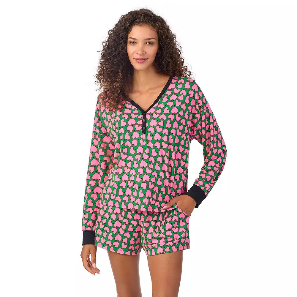 Women's Beauty Sleep Social Long Sleeve Pajama Henley and Pajama Shorts Sleep Set, Girl's, Size: XS, Sweet Valentine Product Image