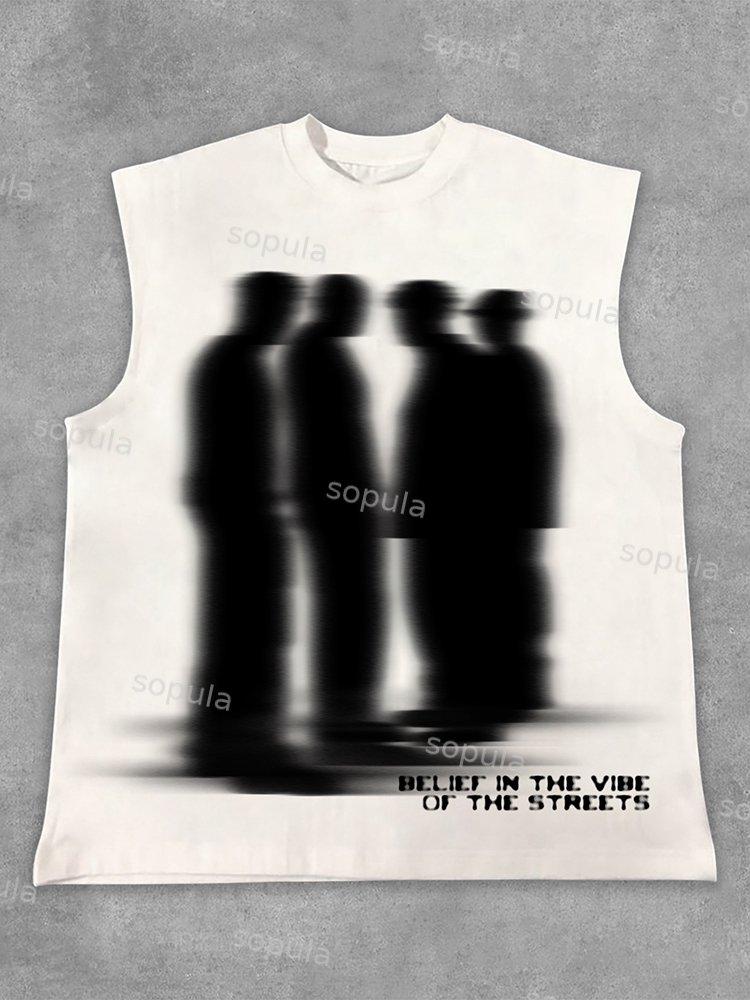 Sopula Street Atmosphere Virtual Shadow Characters Shadow Gaphics Cotton Sleeveless Vest Product Image