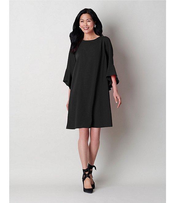 Caroline Rose Julia Matte Crepe 3/4 Ruffle Sleeve Shift Round Neck Shift Dress Product Image