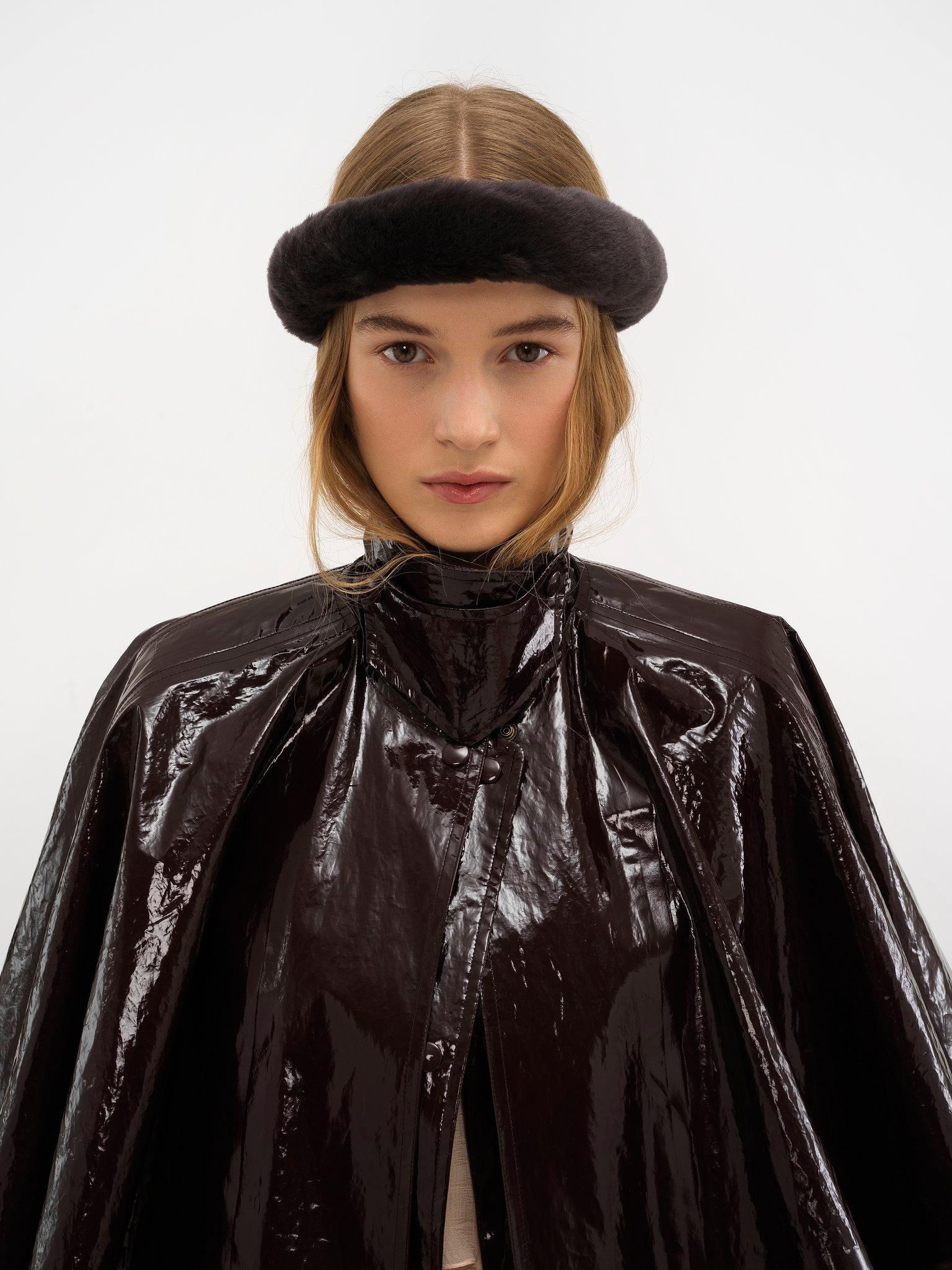 Oversized long parka in shiny cotton with cape Product Image