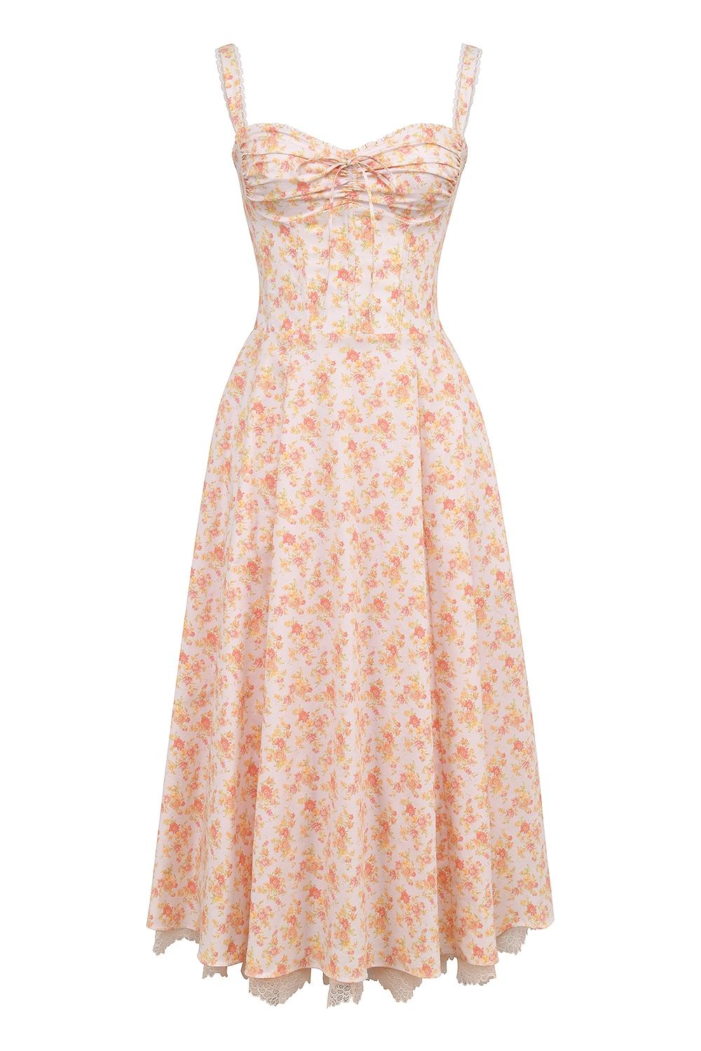 Rosalee  peach poppy print cotton bustier sundress Product Image