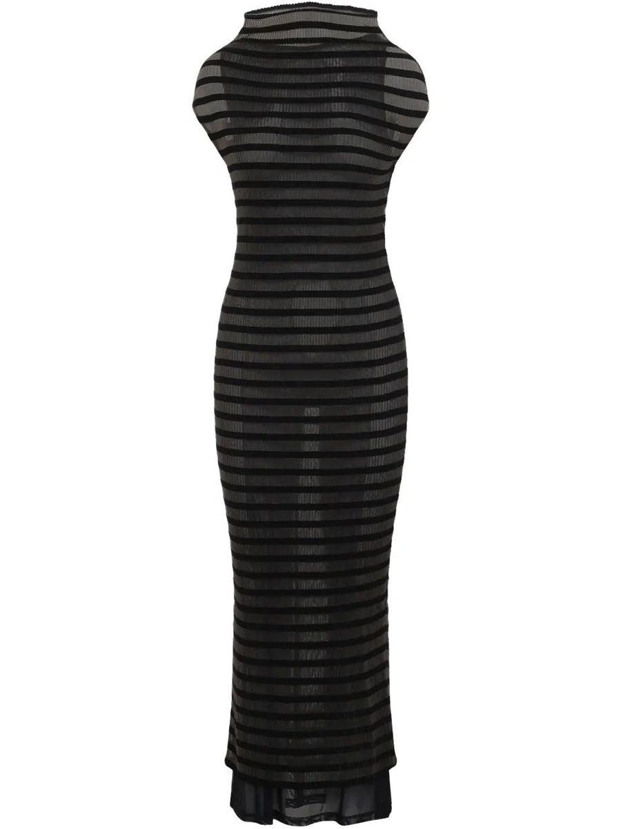 JEAN PAUL GAULTIER Mariniere Striped Cap-sleeve Nylon Maxi Dress In Black Product Image