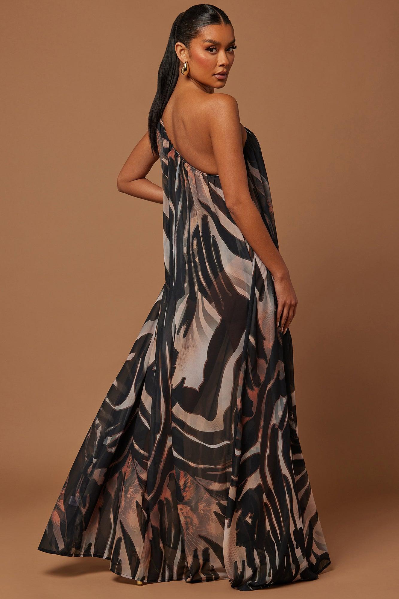 Florence Chiffon Kaftan Maxi Dress - Black/Brown Product Image