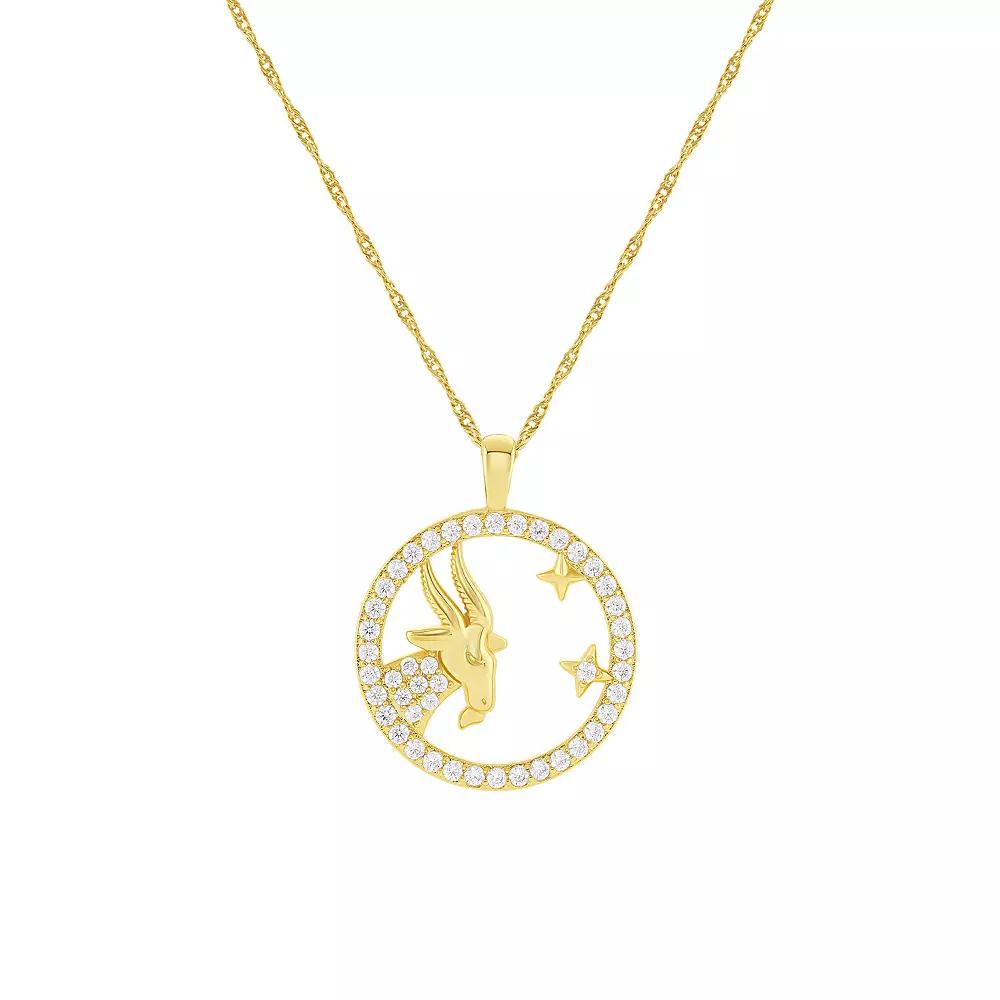 PRIMROSE 18k Gold Plated Cubic Zirconia Zodiac Coin Pendant Necklace, Women's, Size: 18", Capricorn Product Image