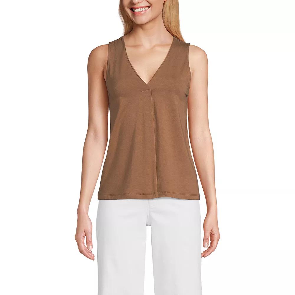 Women's Lands' End Lightweight Jersey V-Neck Tank Top, Size: Medium, Warm Tawny Brown Product Image