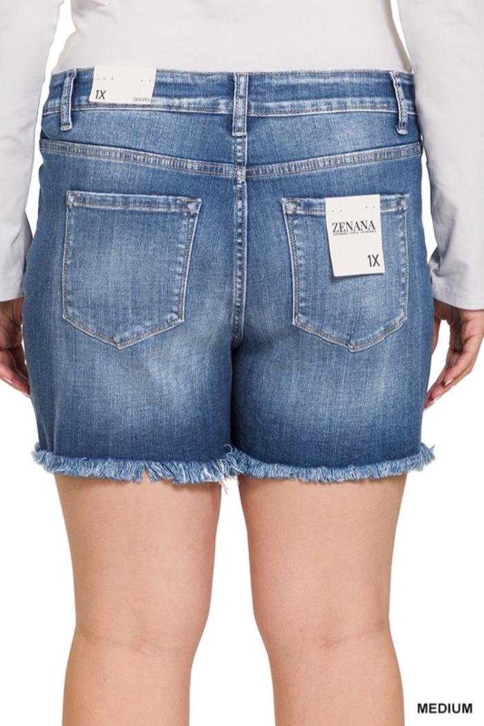 Mid Rise Frayed Hem Shorts Product Image