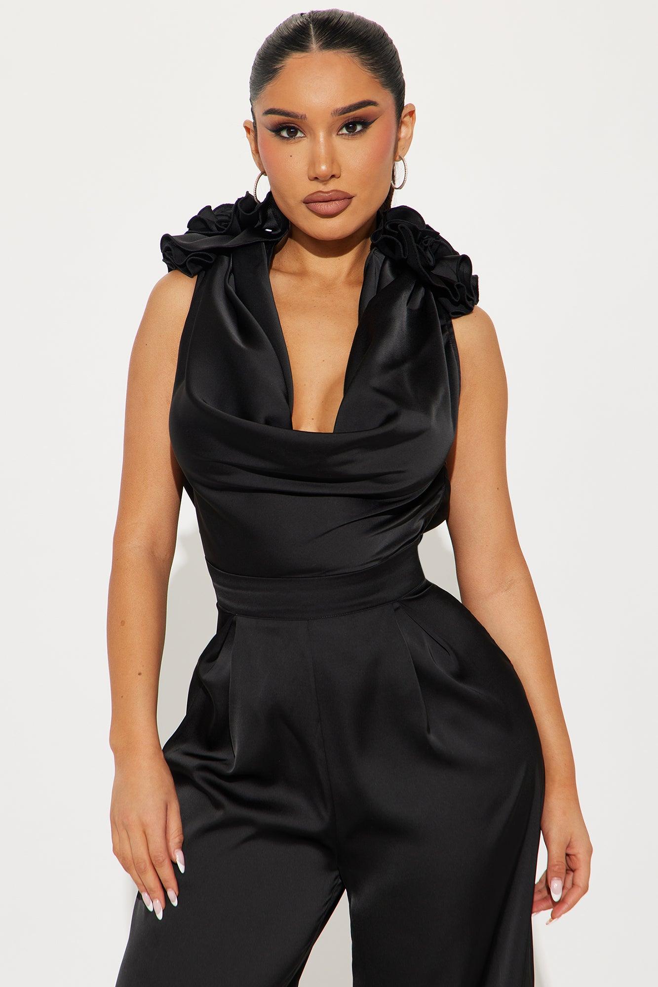 Buy Myself Flowers Satin Jumpsuit - Black Product Image