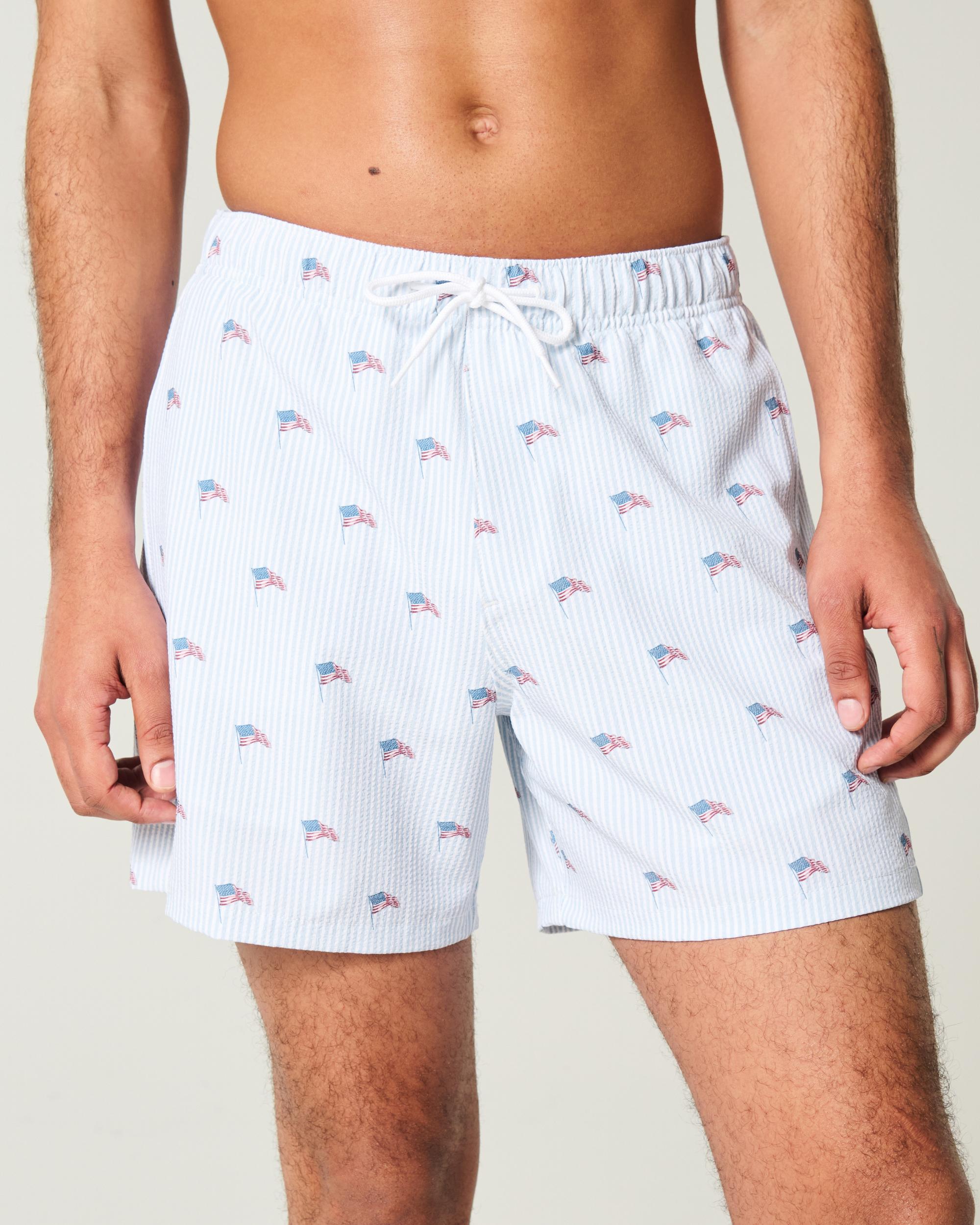 Mid-Thigh Seersucker Volley Swim Trunks Product Image