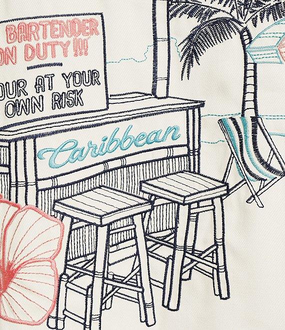 Caribbean Beach Bar Embroidery Short Sleeve Woven Shirt Product Image