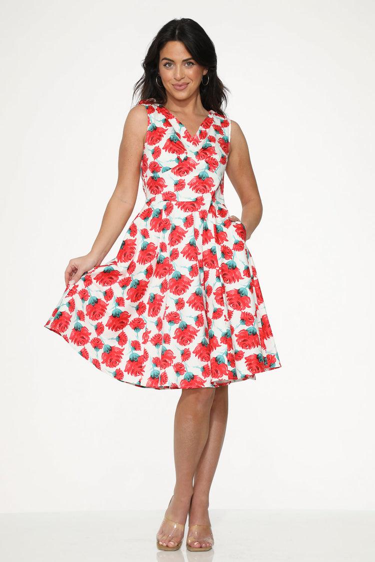 White Red Rose Swing Dress Product Image