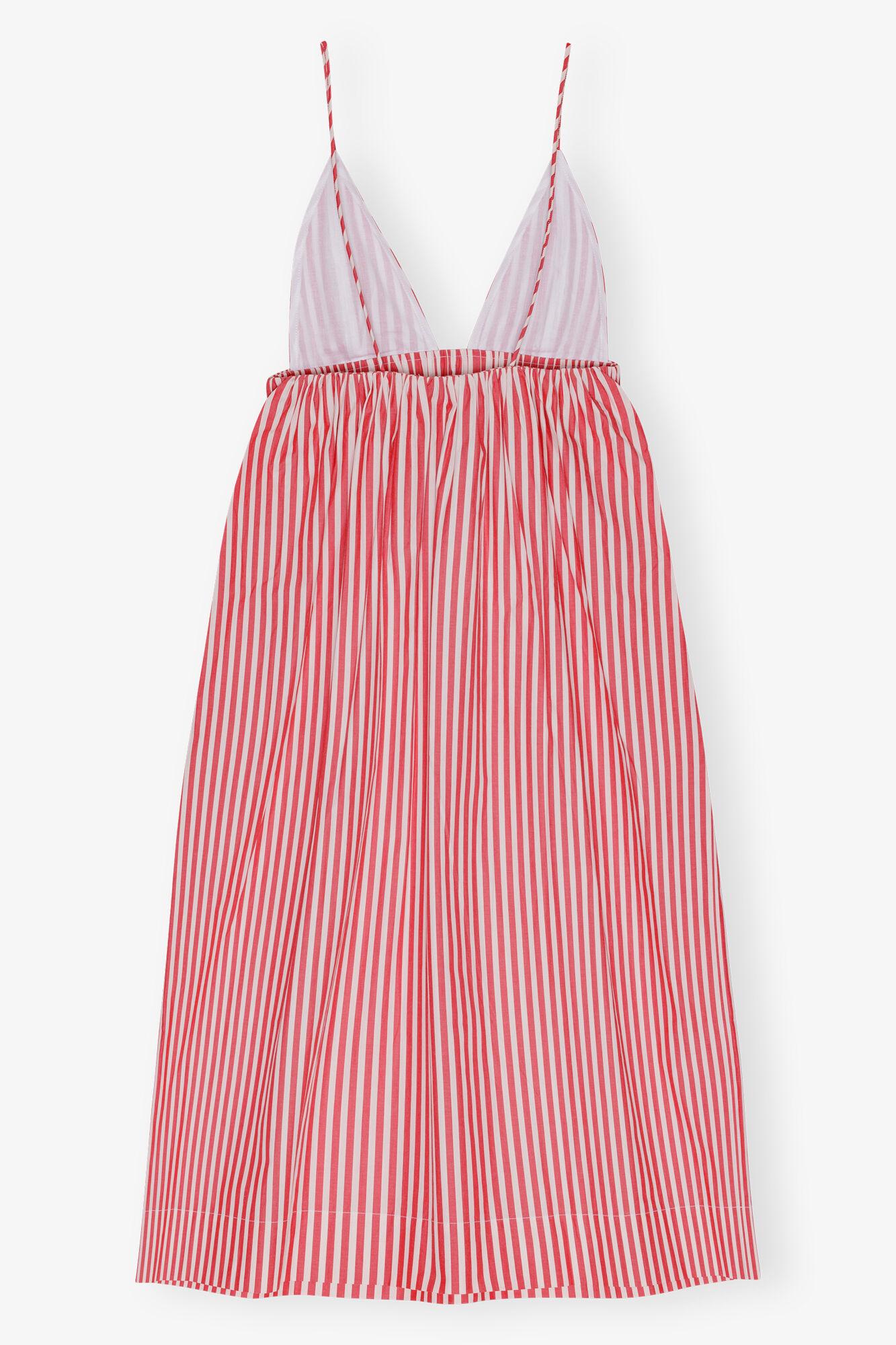 Red Stripe Cotton Strap Midi Dress Product Image